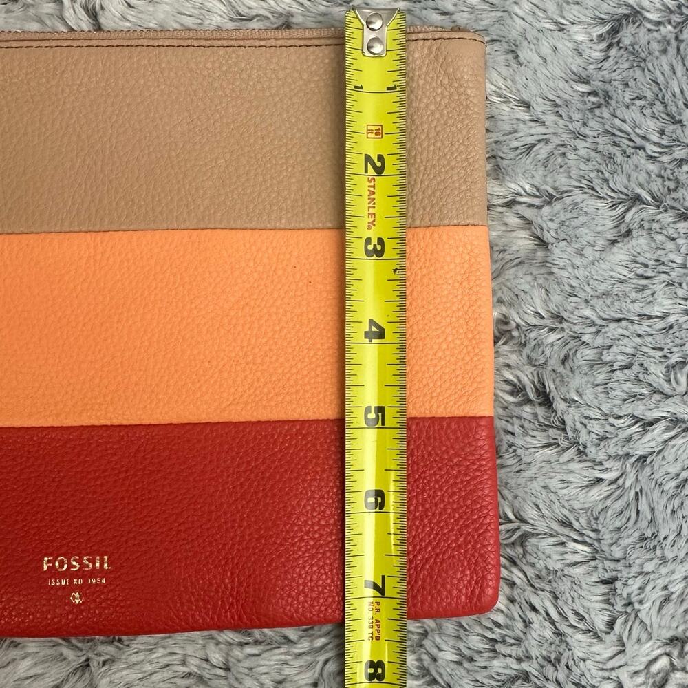 Fossil Large Multicolor Wristlet Striped Tan Orange Red Cowhide Leather 10x7 - Picture 8 of 8